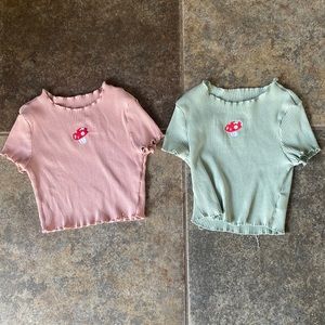 Light green and light pink stretchy tees